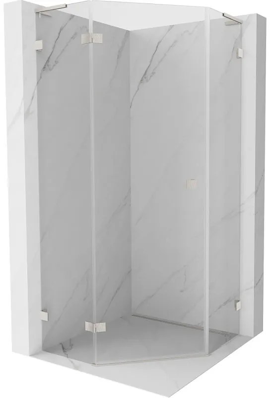 Mexen Lunar, L päťuholníkový sprchový kút naklápací doľava 100x100 cm, 8mm číre sklo, oceľový profil, 831L-100L-100P-97-00-L