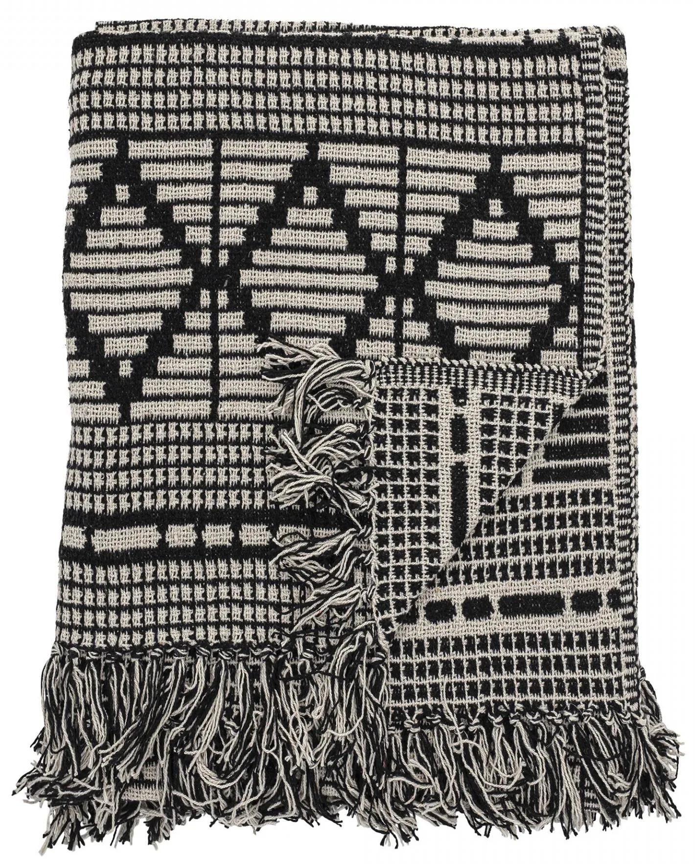 Bloomingville Bavlnený prehoz Black Ornament 160 × 130 cm