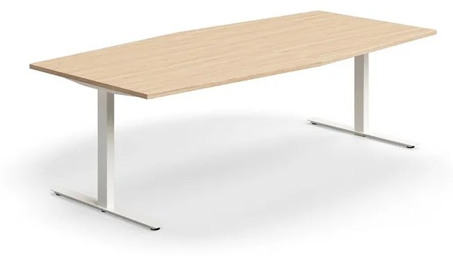 Rokovací stôl QBUS, oválny, 2400x1200 mm, T-rám, biely rám, dub