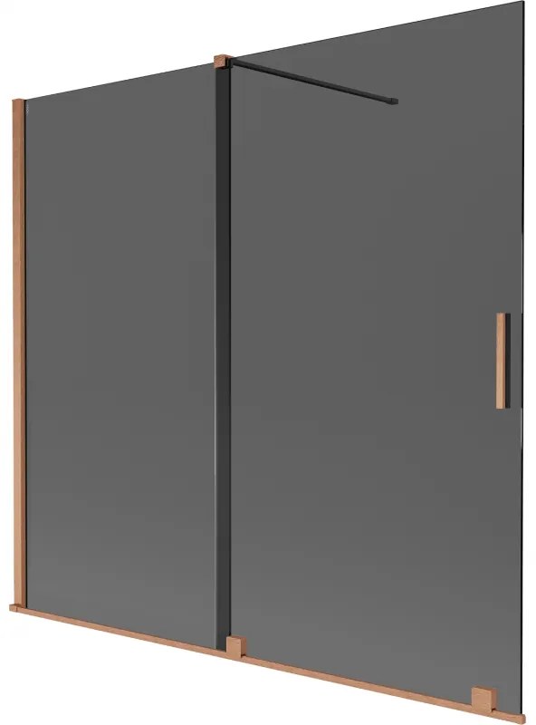 Mexen Velar, 2-krídlová posuvná vaňová zástena 170 x 150 cm, 8mm šedé sklo, medená matná, 896-170-000-41-65