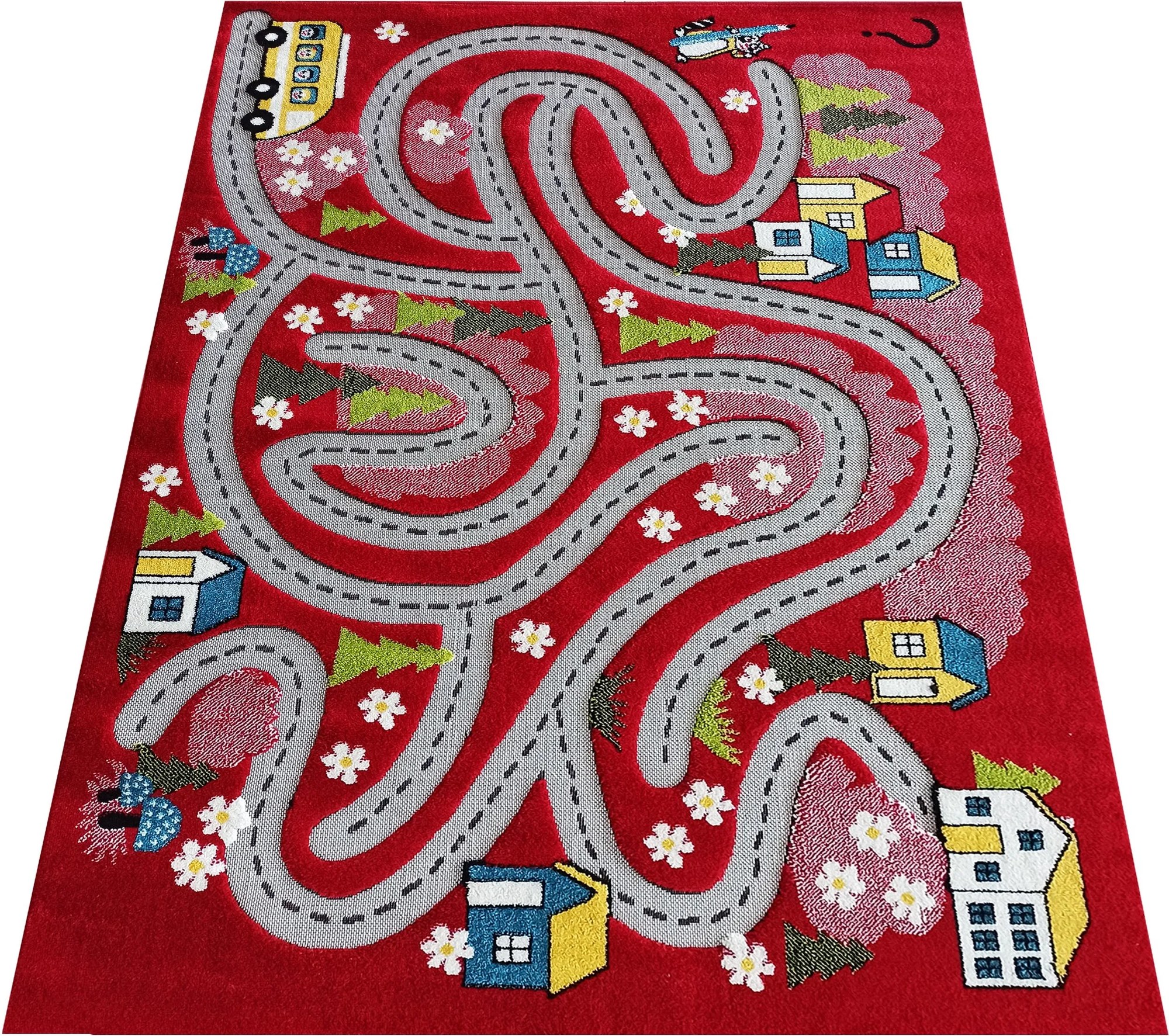 DY Červený detský koberec s motívom mesta Color Kids 02 Rozmer: 100x150 cm