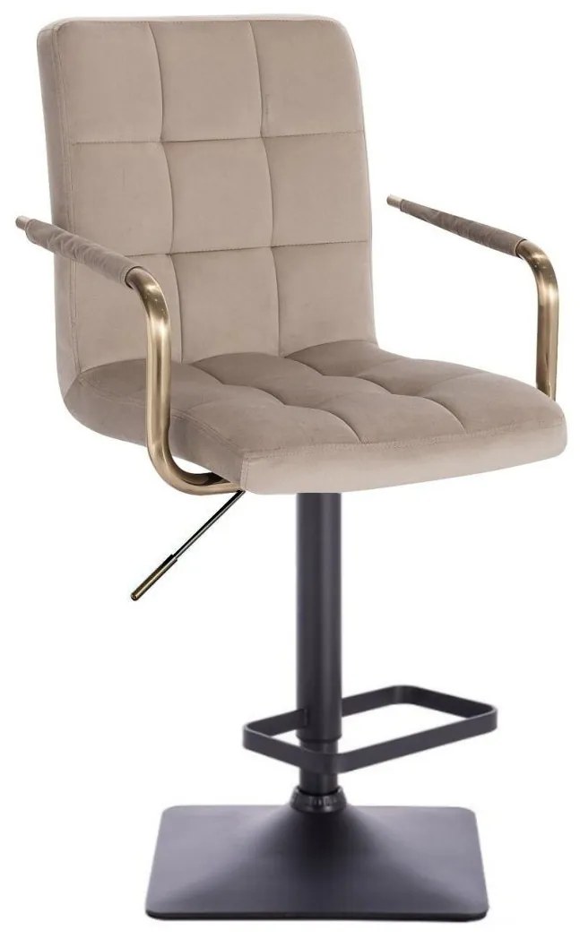LuxuryForm DESIGN Barová stolička VERONA GOLD VELUR na čiernej hranatej podstave - latte