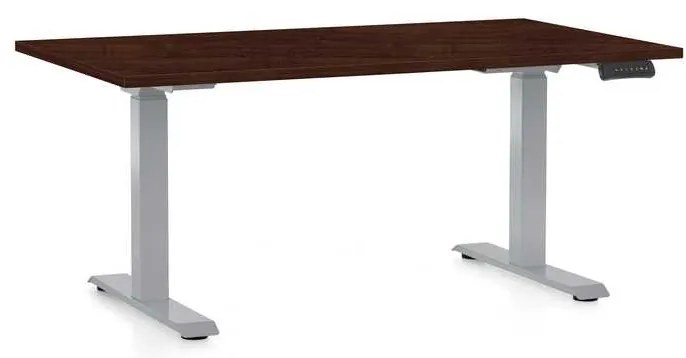 Výškovo nastaviteľný stôl OfficeTech D, 120 x 80 cm, sivá podnož, wenge