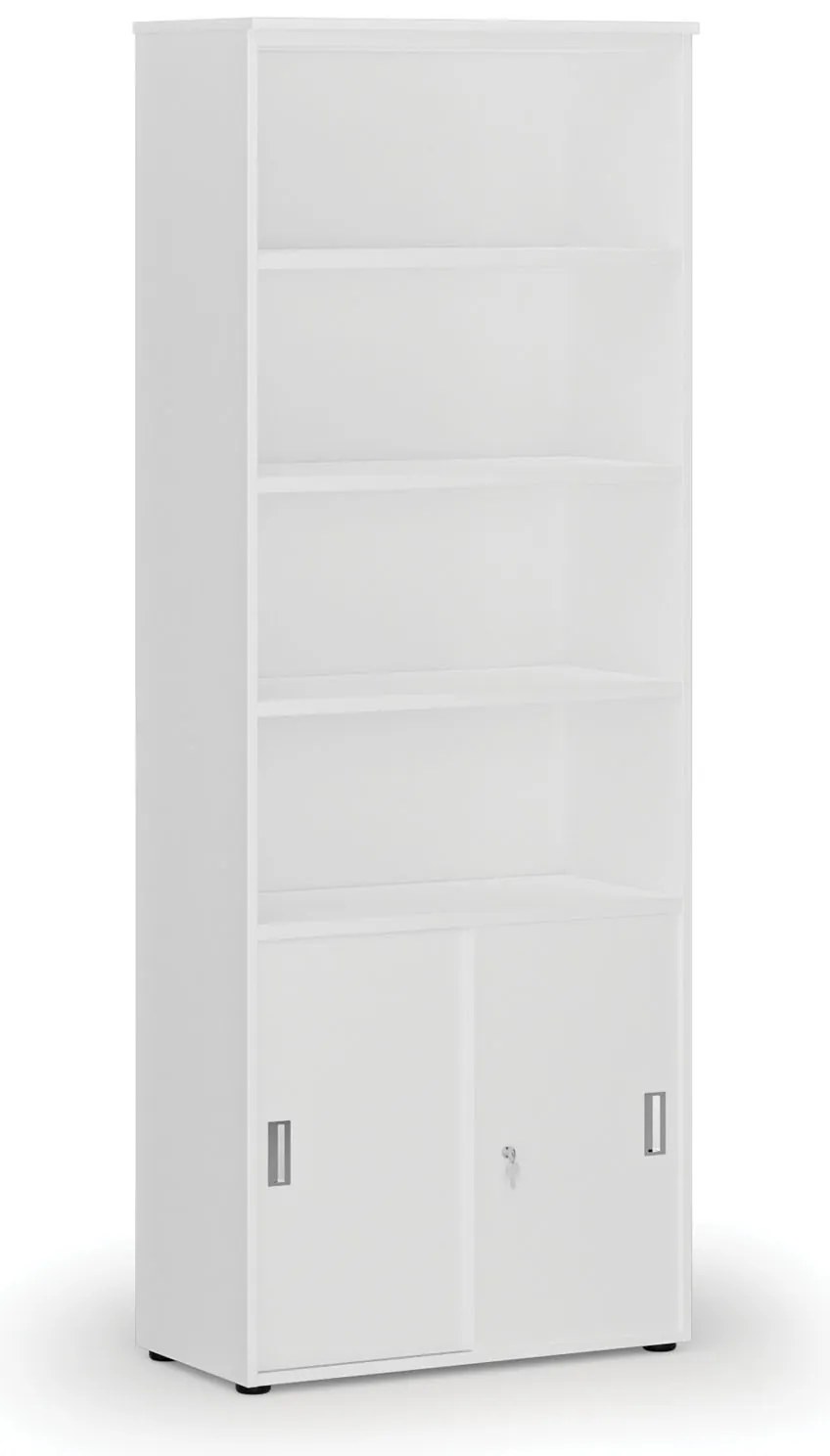 Kombinovaná kancelárska skriňa PRIMO WHITE, zasúvacie dvere na 2 poschodia, 800 x 420 x 2128 mm, biela