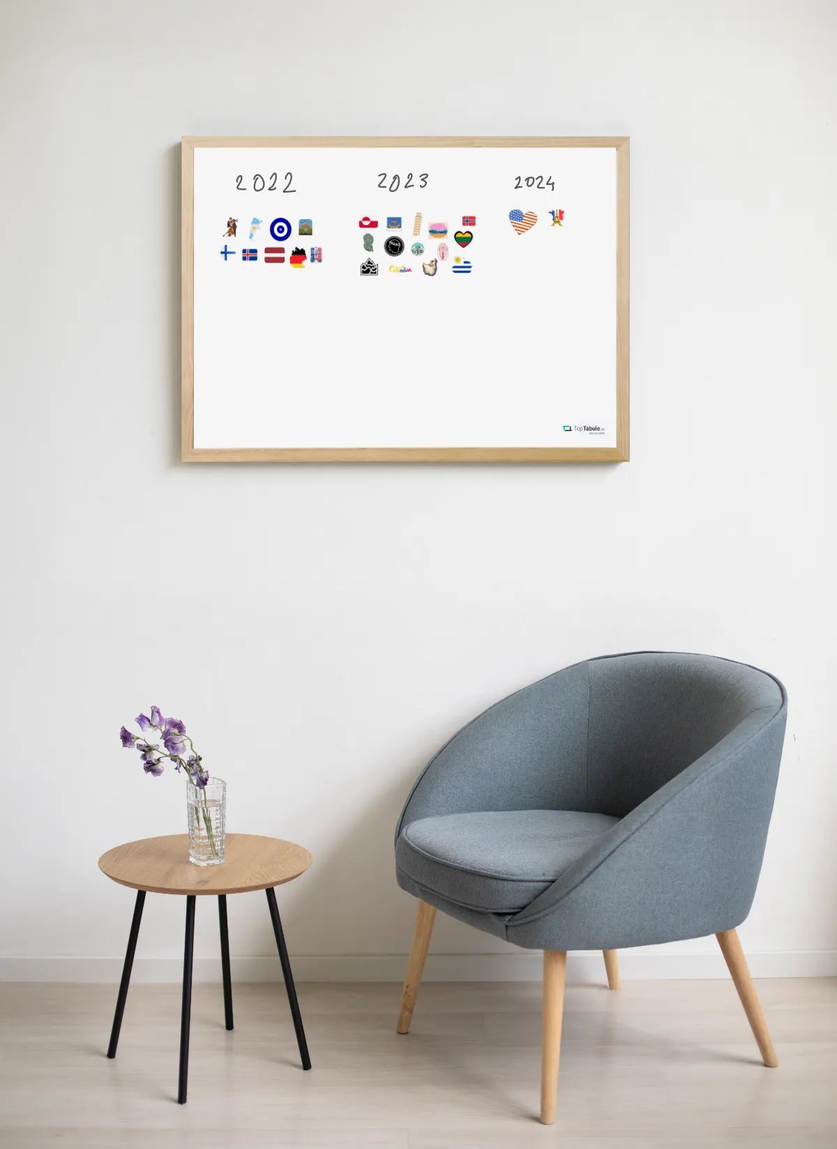 Toptabule.sk Biela tabuľa na magnetky v drevenom prírodnom ráme 60x40 cm