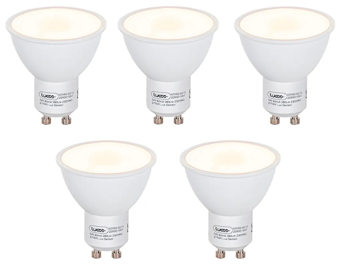 Sada 5 LED žiaroviek GU10 so senzorom súmraku 5W 380lm 2700K