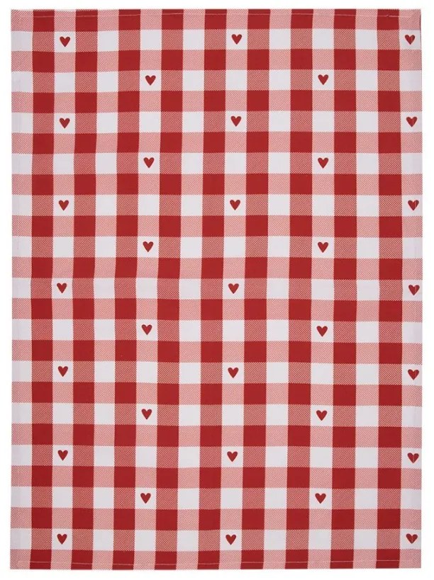 Bielo-červená károvaná utierka so srdiečkami Love It - 50*70 cm