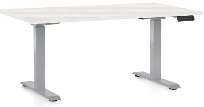 Výškovo nastaviteľný stôl OfficeTech D, 140 x 80 cm, sivá podnož, biely jaseň