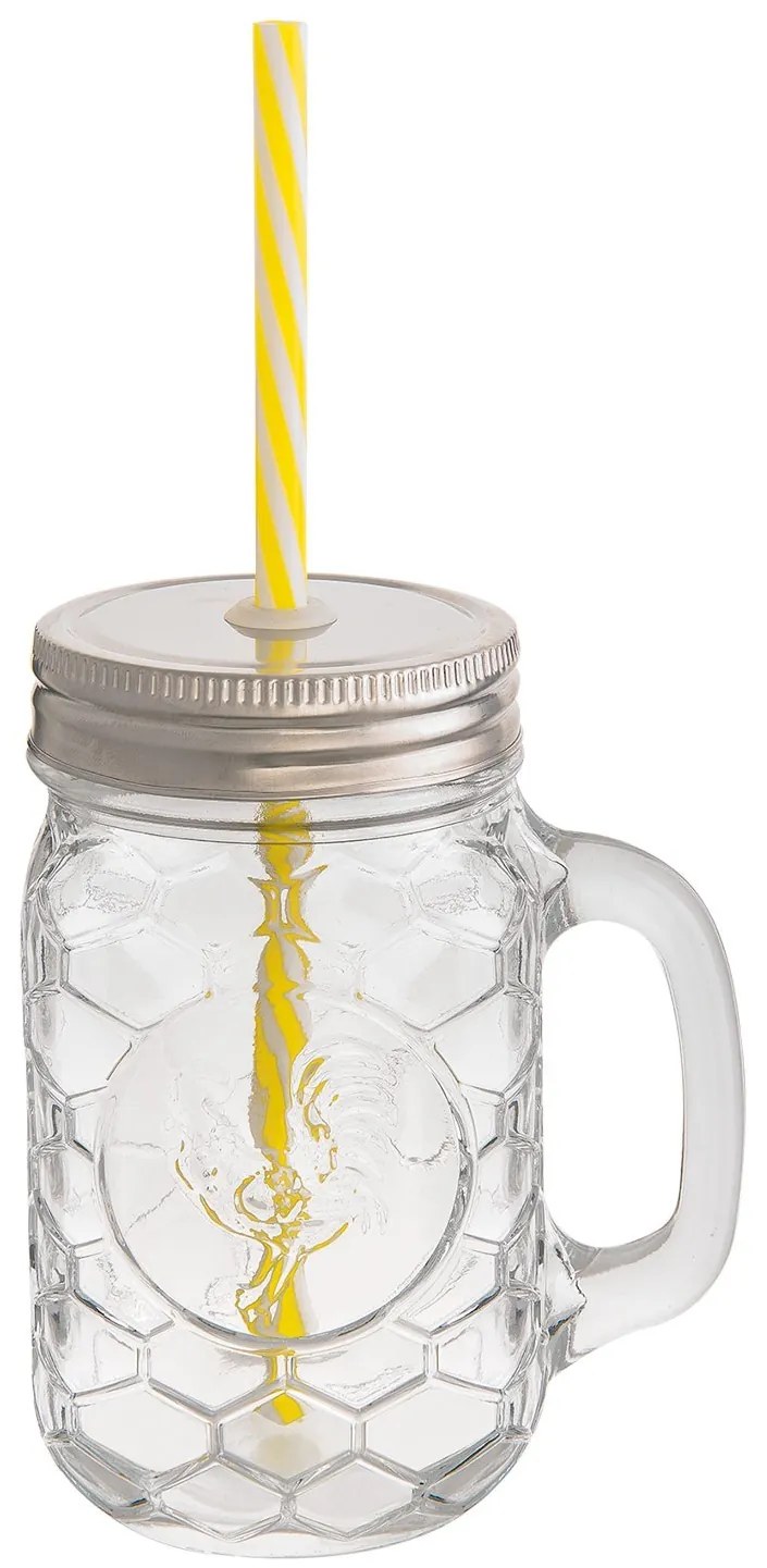 Sklenený džbánok s kohútom bez slamky - 11*7*13 cm / 0,4 L