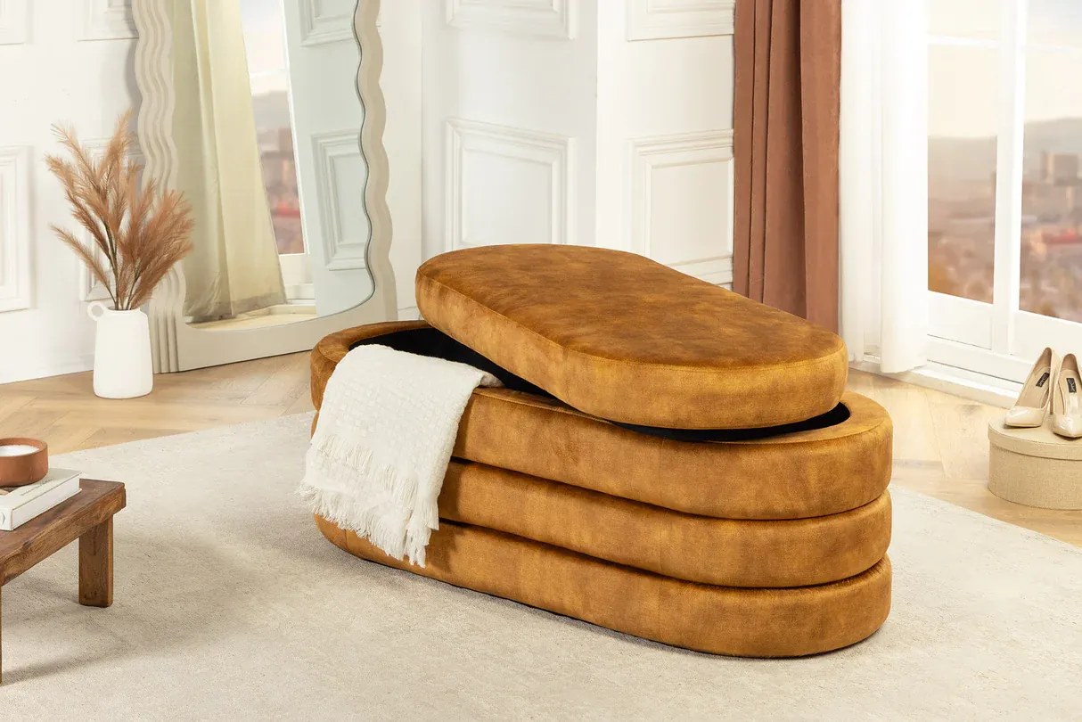 Dizajnová lavica s úložným priestorom MUSTARD VELVET 115 cm – štýlový box