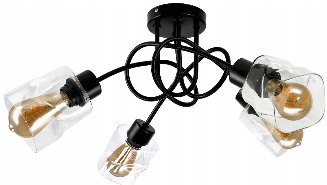 BERGE LED luster stropné svietidlo 4xE27, skladací, priehľadný sklenený štvorec