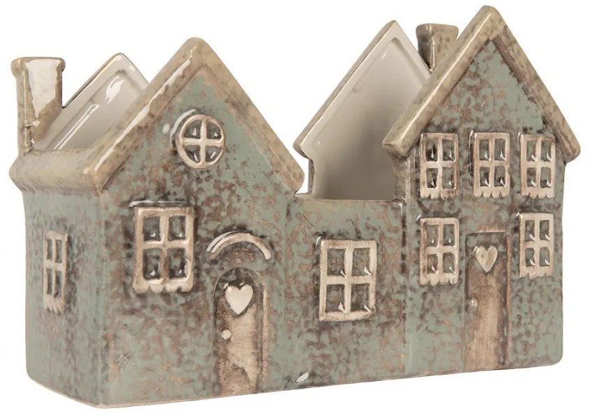 Šedo-zelený keramický domček na čajovú sviečku Lamont - 22*9*15 cm