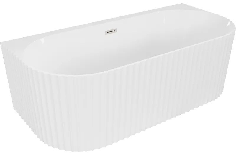 Mexen Sella, voľne stojaca vaňa ku stene, drážkovaná, 150 x 75 cm, biela lesklá, brúsená oceľ, 52711507500-97