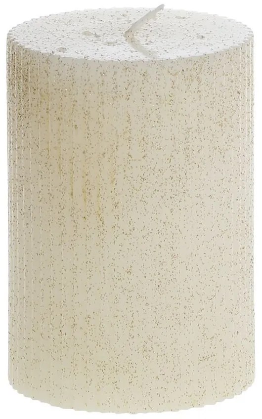 Krémová široká sviečka s drážkami a trblietkami Macon - Ø 7*10cm / 40h