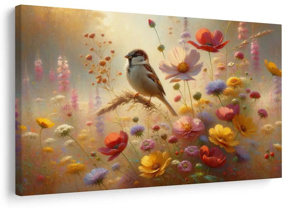 Obraz vrabec v kvetinovej záhrade
