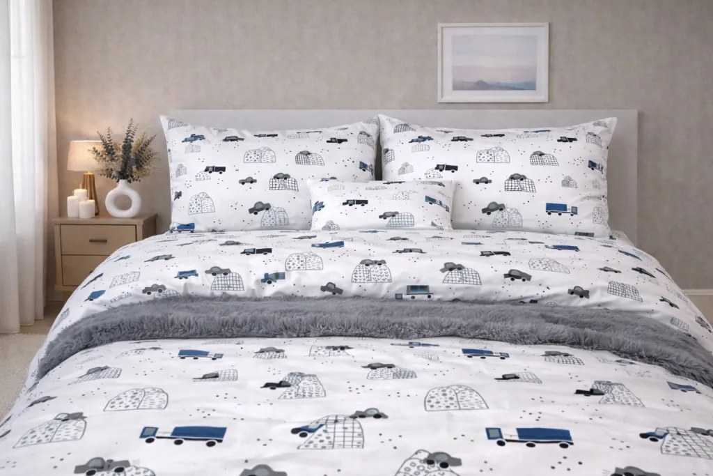 INTERMEDIC SK Posteľná obliečka Modré Autá 140x200/70x90 cm – 100 % bavlna, zapínanie na zips