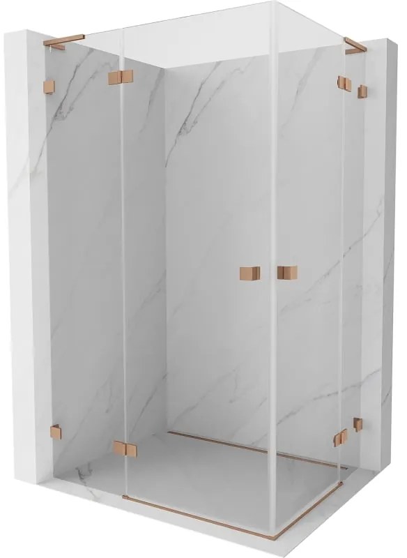 Mexen Lunar, L Duo výklopný sprchový kút 115 x 105 cm, 8mm číre sklo, profil medená matná, 834L-115L-105P-65-00