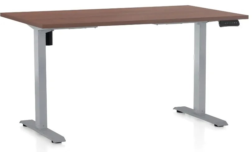 Výškovo nastaviteľný stôl OfficeTech B, 120 x 80 cm, sivá podnož, orech