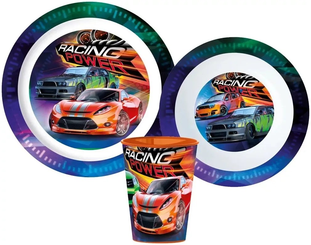 Sada plastového riadu Racing Power s kelímkom