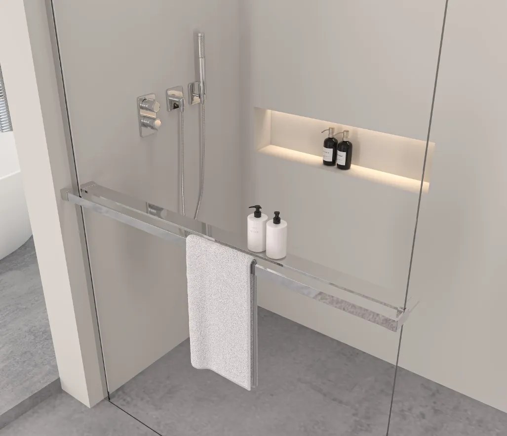 Erga Paris, polička/držiak na uteráky pre sprchovú zástenu (max. 140cm), chrómová, ERG-V02-PARIS-SHELF-CR