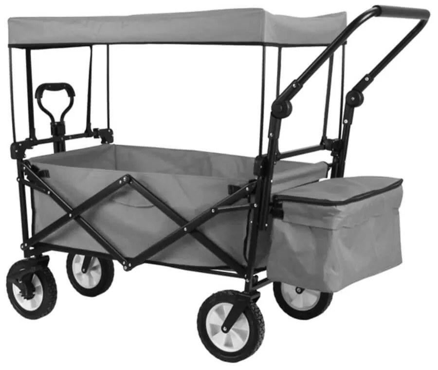 Skladací vozík so strechou, ťahací-tlačací, sivý