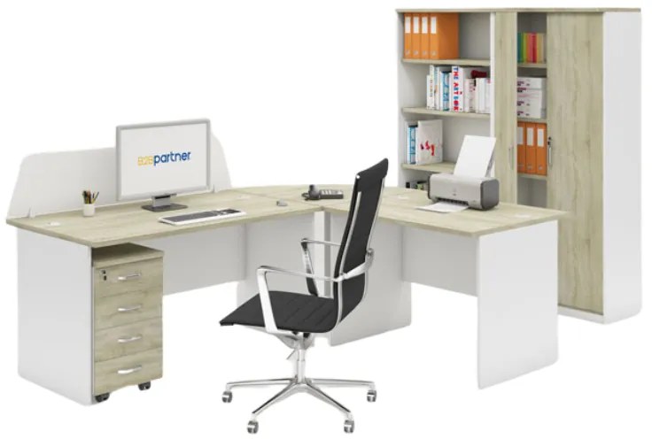 Zostava kancelárskeho nábytku MIRELLI, typ A, biela / dub sonoma
