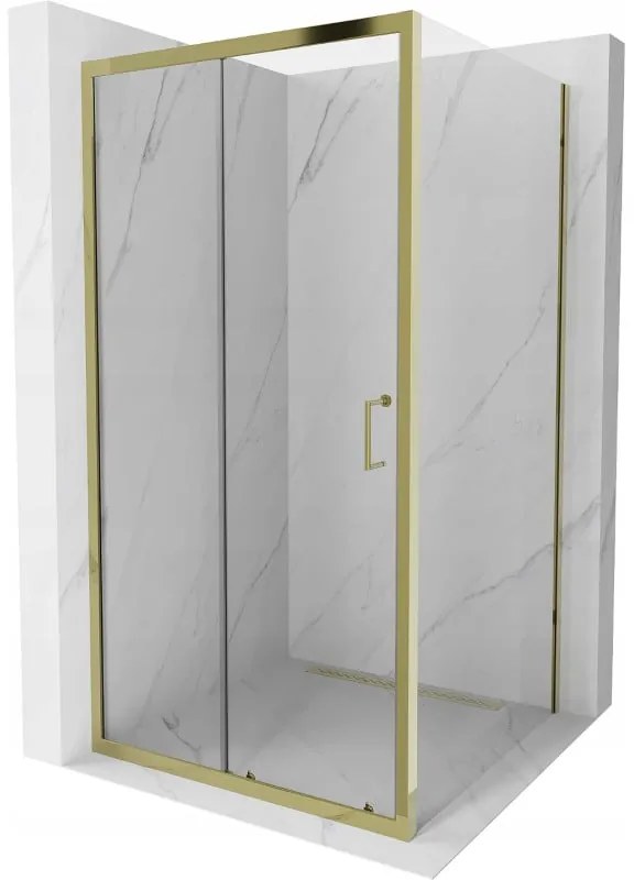 Mexen Apia, sprchový kút s posuvnými dverami 90 (dvere) x 90 (stena) cm, 6mm číre sklo, zlatý profil, 840-090-090-50-00