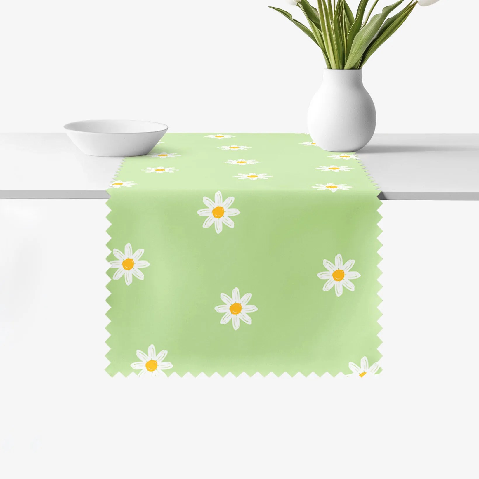 Goldea behúň na stôl teflónový - margarétky na zelenom 50x140 cm