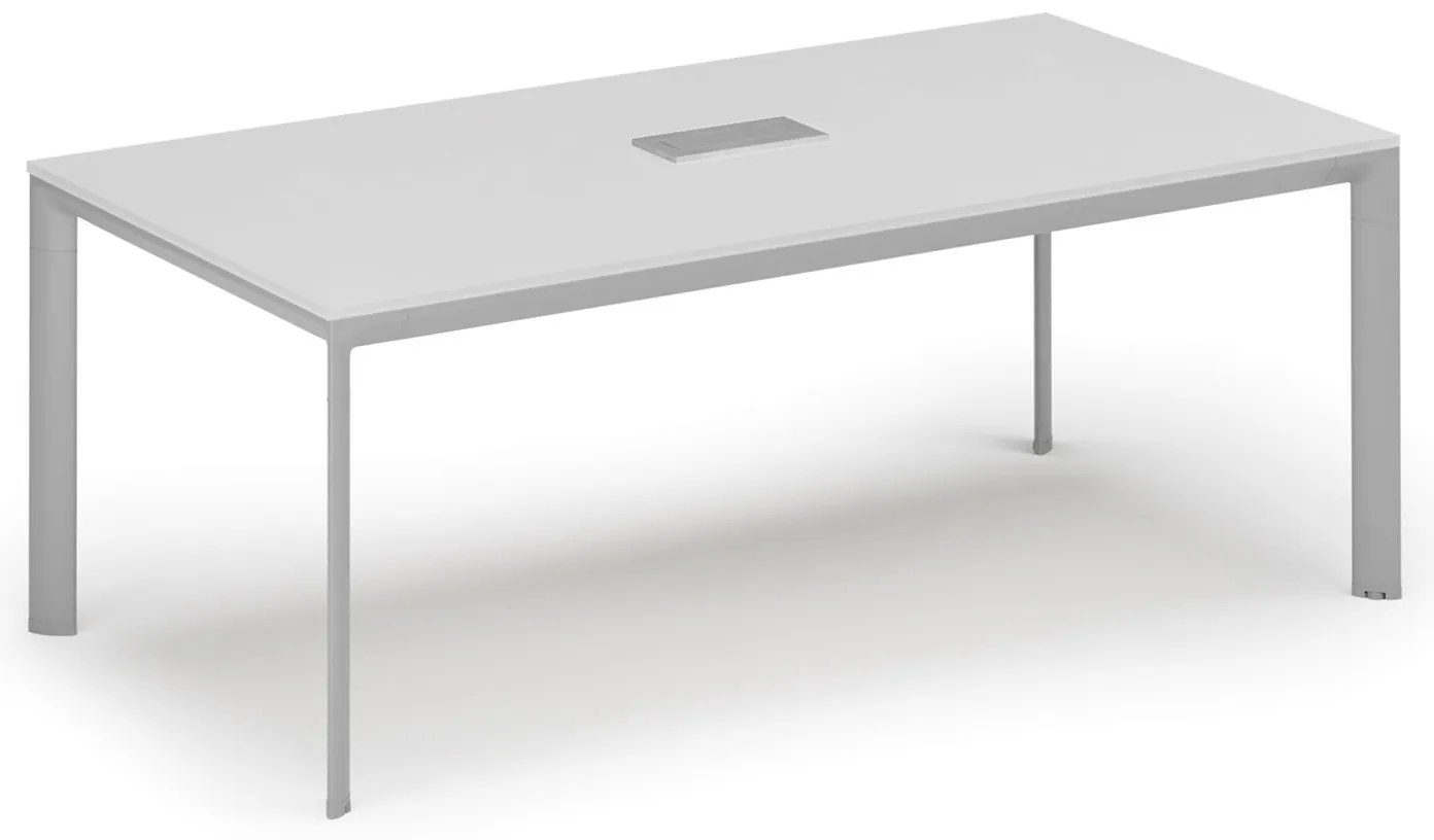 Rokovací stôl PRIMO INVITATION, 200x100 cm, biela + stolná zásuvka TYP I, strieborná