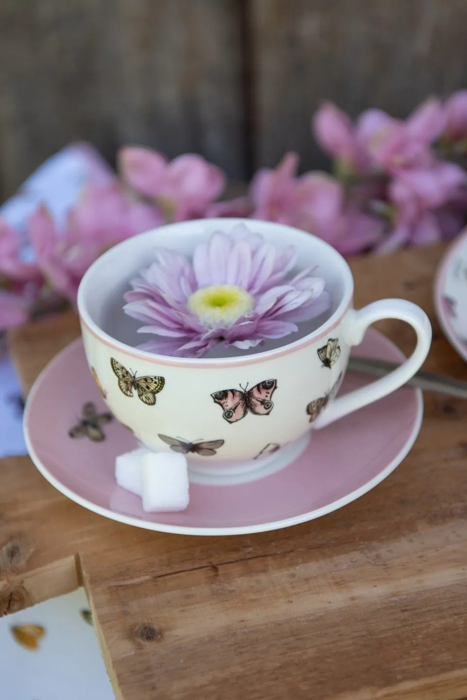 Porcelánová šálka s tanierikom s motýlikmi Butterfly Paradise - 12*9*6 cm / Ø14*2 cm / 200 ml