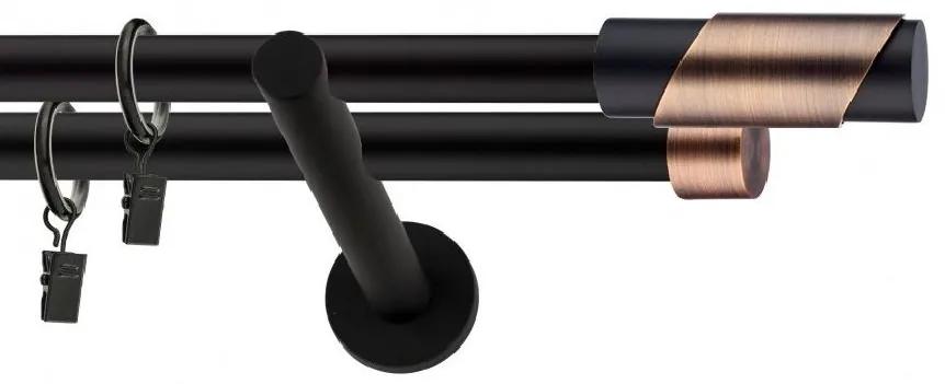 Dekorstudio Garniža dvojradová PARIS medená MIX čierna-matná 19mm Dĺžka: 240cm, Typ príslušenstva: Krúžky tiché so štipcami