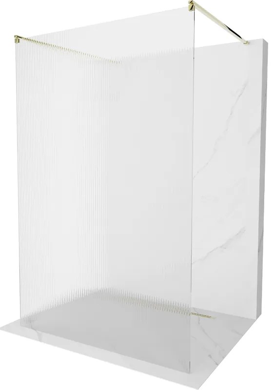 Mexen Kioto, sprchová zástena Walk-In 130 x 200 cm, 8mm sklo s rebrovým vzorom, zlatý profil, 800-130-002-50-09