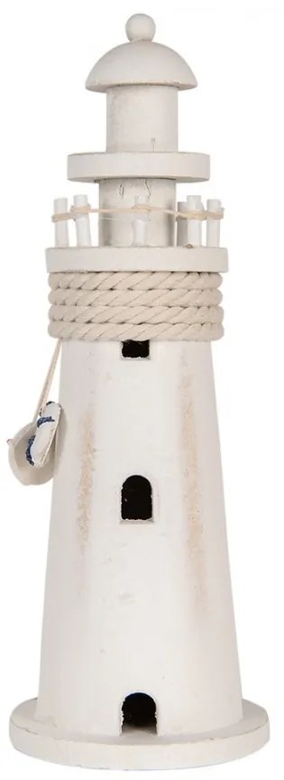 Biela drevená dekorácia maják Lighthouse Nautic - Ø 10*30 cm
