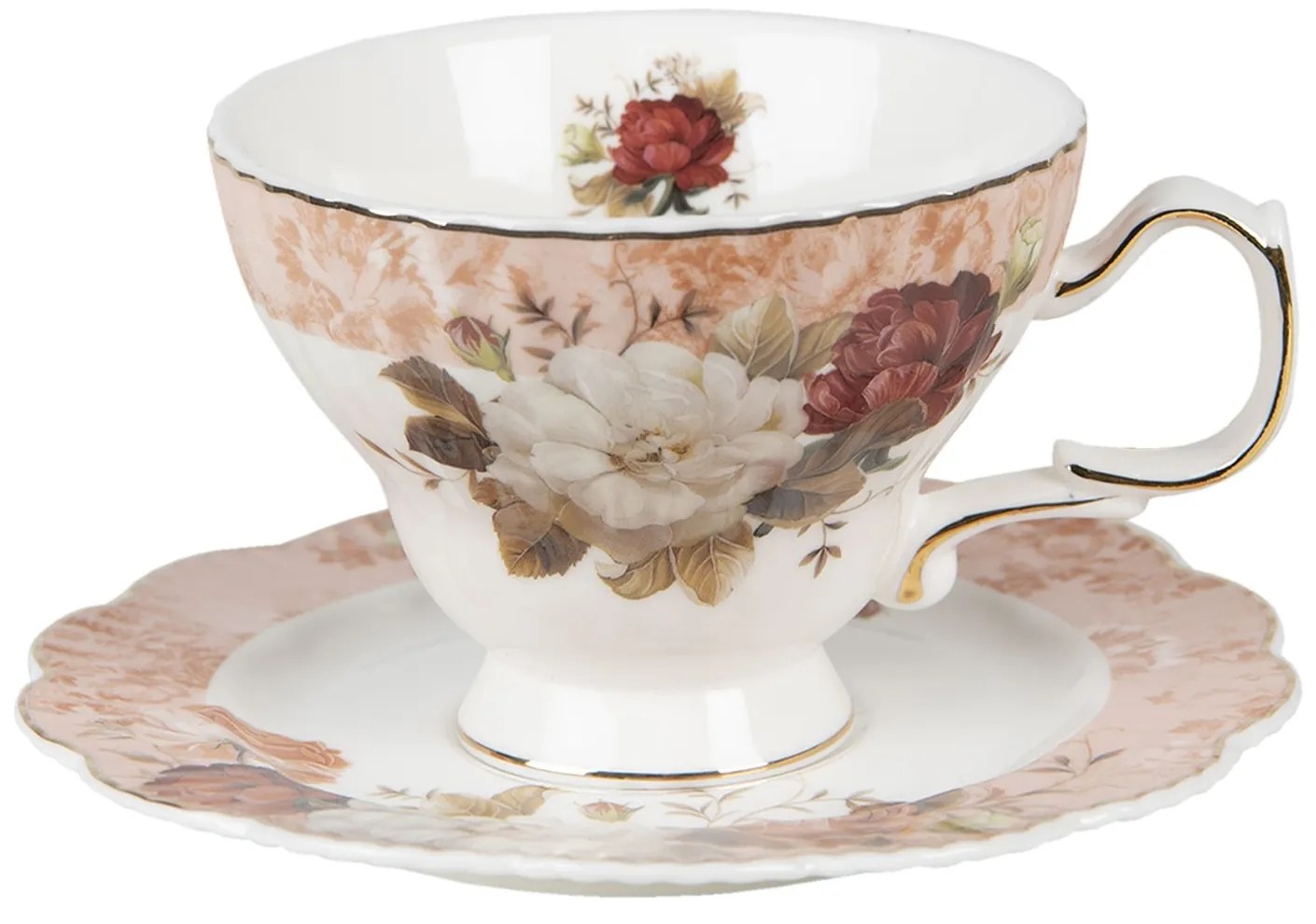 Porcelánová kvetovaná šálka s tanierikom - 12*10*7 / Ø 15*1 cm / 200 ml