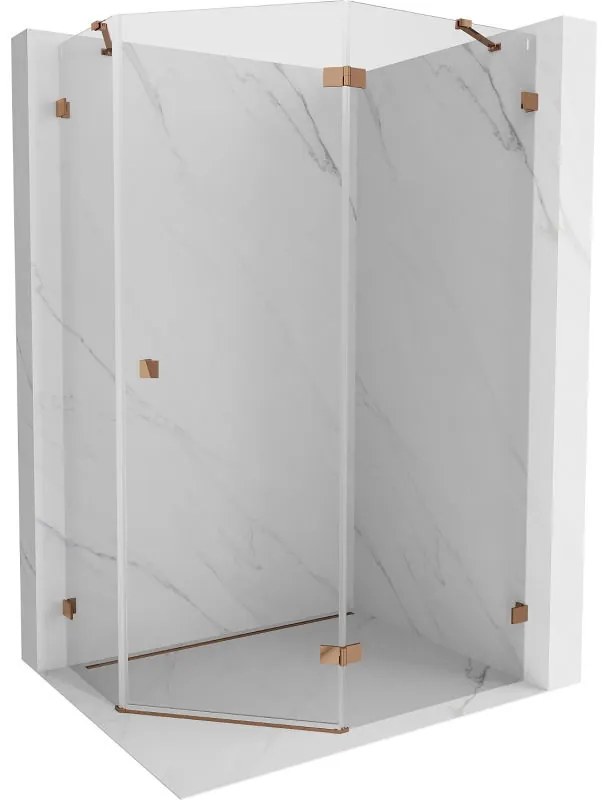 Mexen Lunar, päťuholníkový sprchový kút s pravým sklonom 90 x 80 cm, 8mm číre sklo, profil ružové zlato, 831-090P-080L-60-00-P