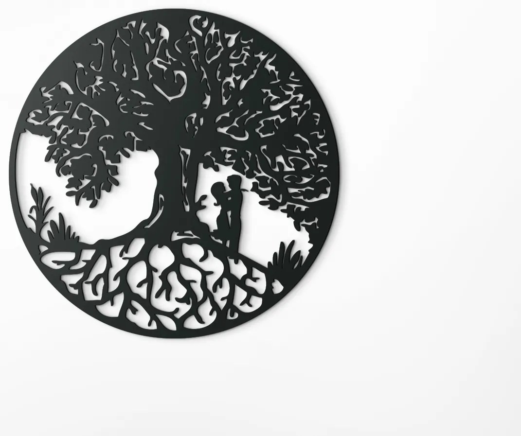 drevko Drevený obraz Strom života so zaľúbencami Rozmer obrazu: 44,5 x 44,5 cm, Farba dekorácie: Čierna