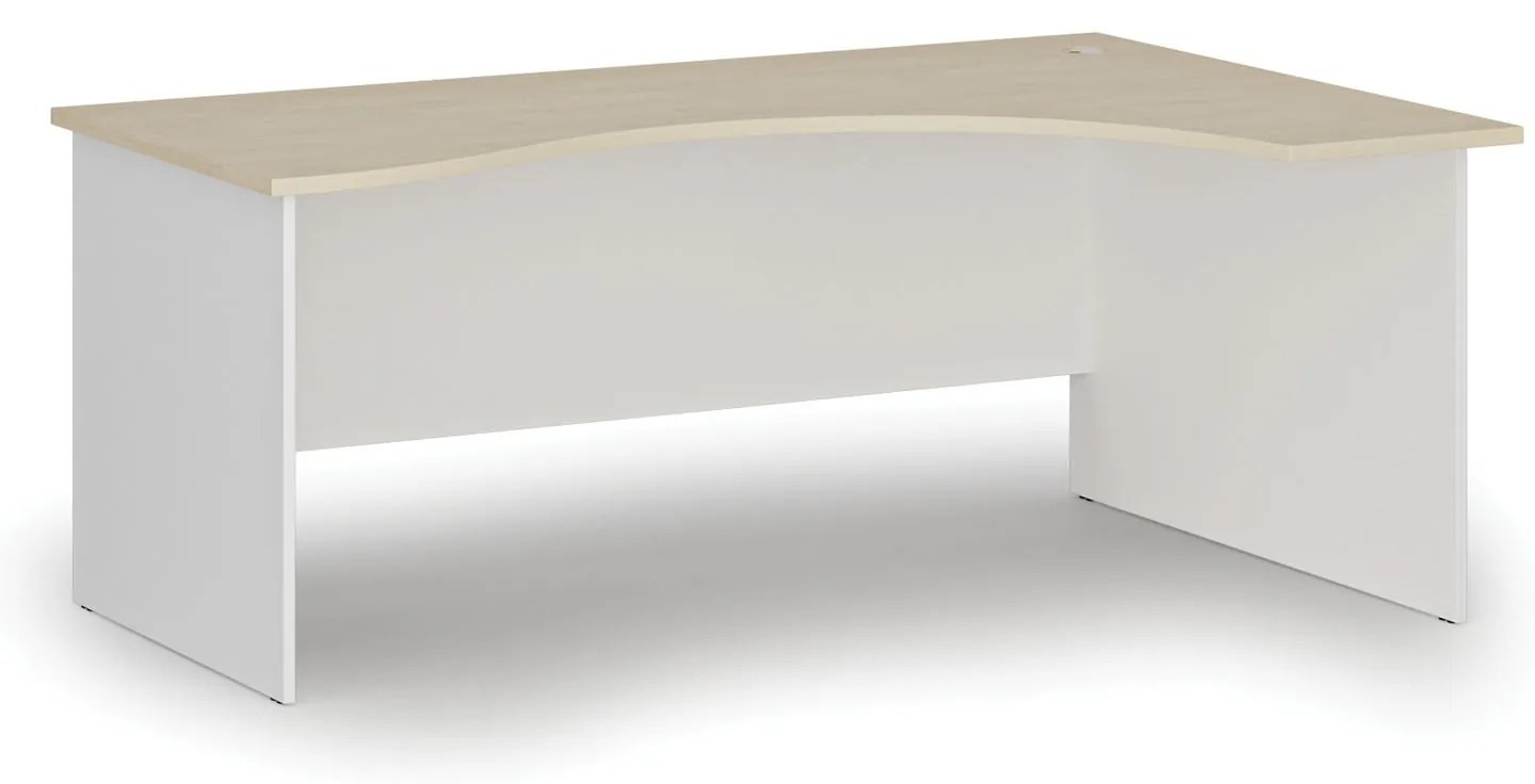 Ergonomický kancelársky písací stôl PRIMO WHITE, 180x120 cm, pravý, biela/breza