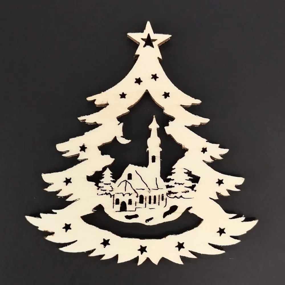 AMADEA Drevená ozdoba stromček s kostolom 9 cm