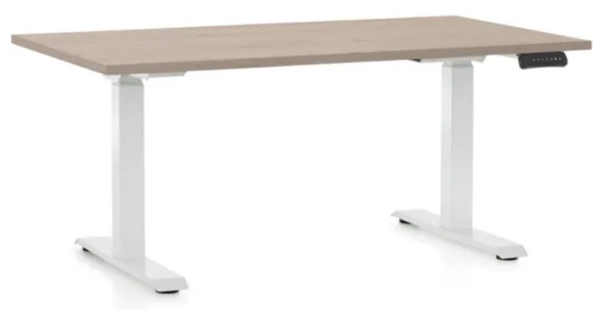 Výškovo nastaviteľný stôl OfficeTech D, 140 x 80 cm, biela podnož, dub