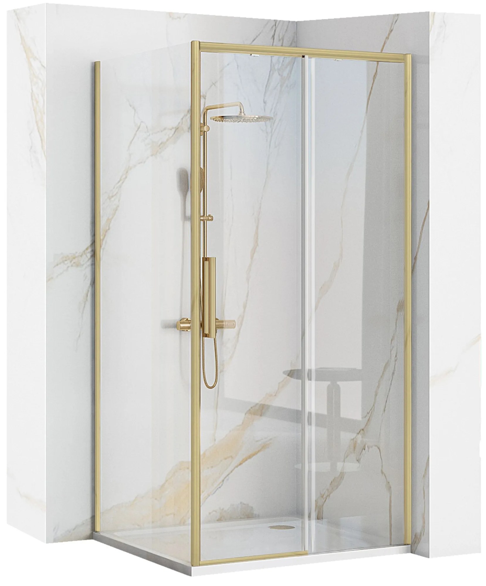 Rea Rapid Slide, sprchovací kút s posuvnými dverami 130(dvere) x 90(stena), 6mm číre sklo, zlatý matný profil, KPL-K5653