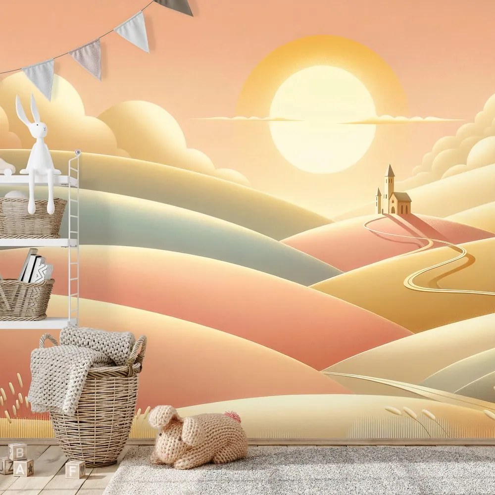 Samolepiaca tapeta pastelová krajina s kostolom