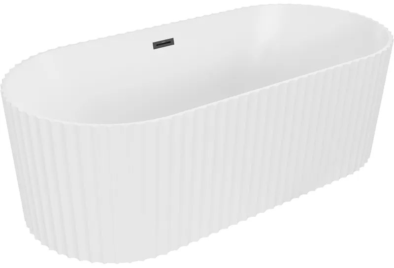 Mexen Paola, voľne stojaca vaňa, drážkovaná, 150 x 75 cm, biela matná, čierna matná, 52721507501-70