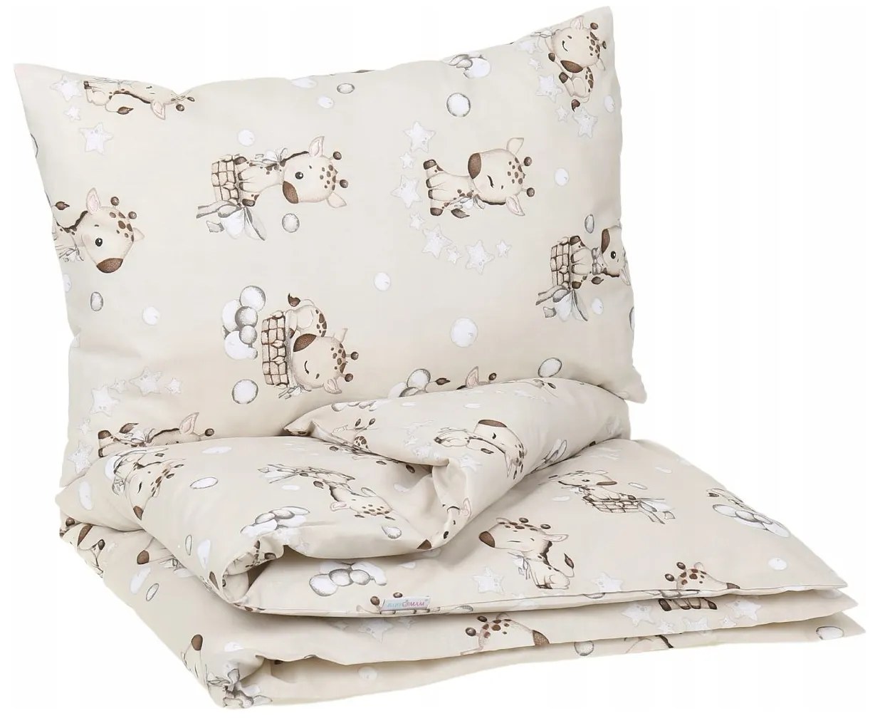 Detské bavlnené obliečky do postieľky 120x90 cm BABYMAM PREMIUM - Žirafa - béžové