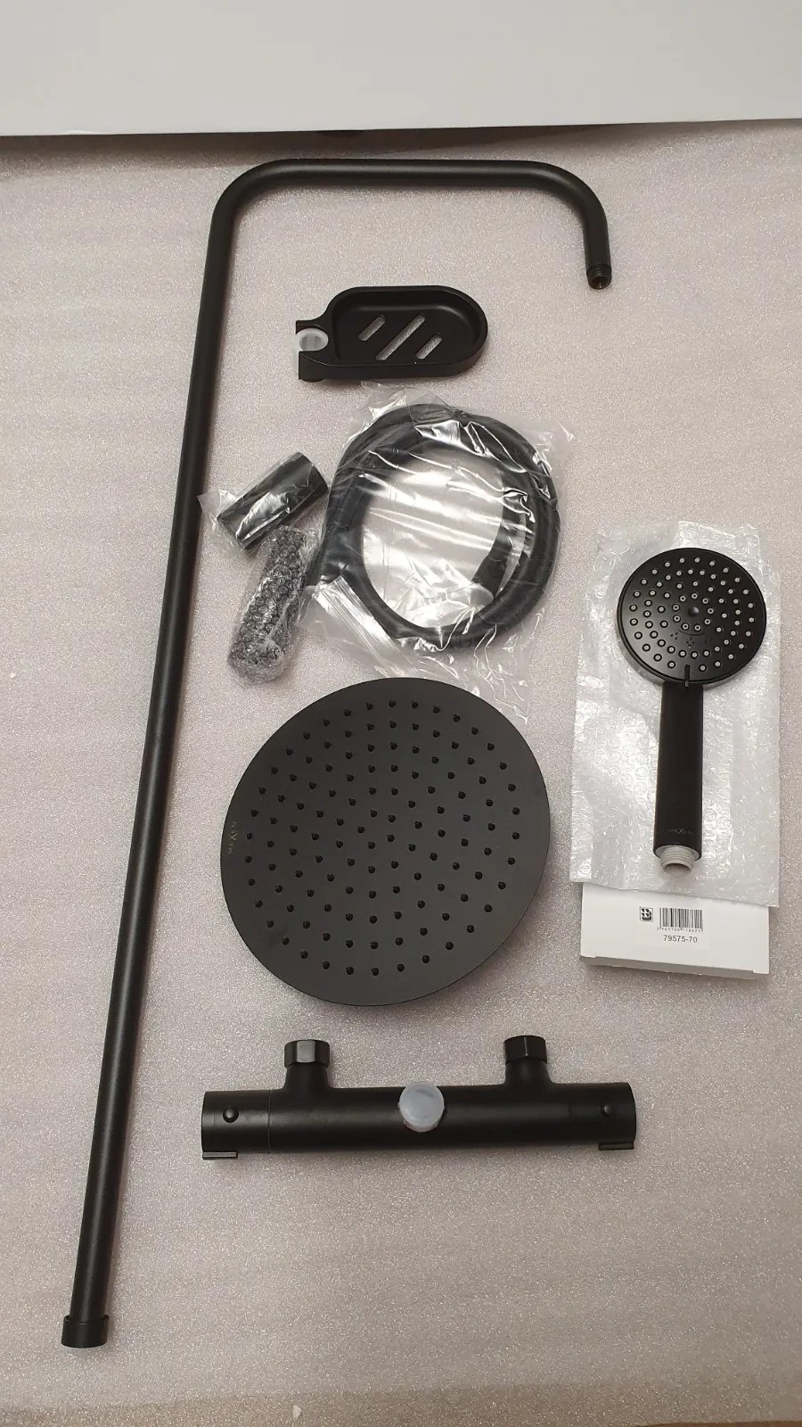 Mexen termostatický sprchový set, sprchová batéria KAI s horným uchytením sprchy + sprchová sada s hornou hlavicou oval ?25cm X, 3/4