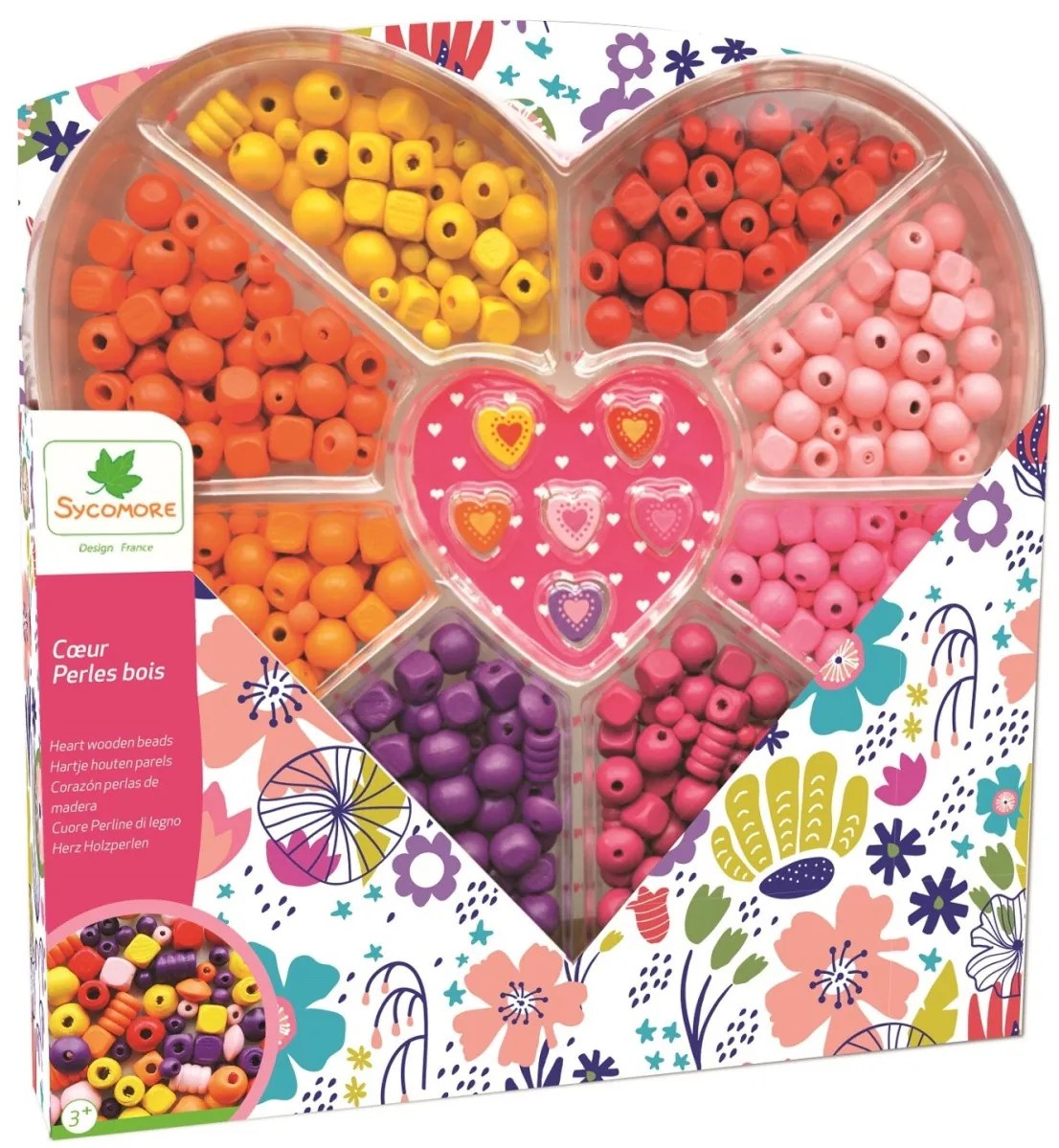 Drevené koráliky v úložnej škatuľke v tvare srdca