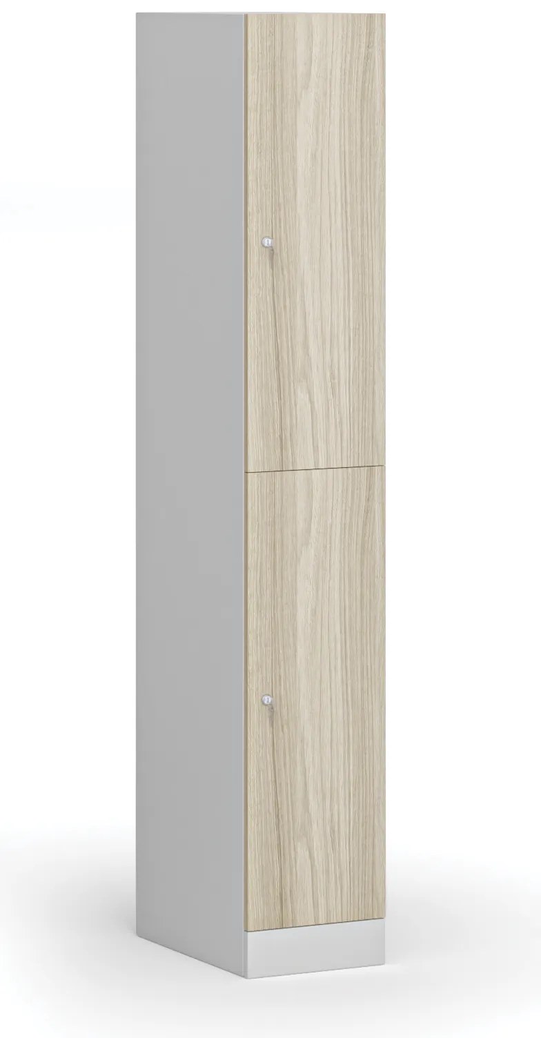 Šatníková skrinka s úložnými boxmi, 2 boxy, 1850 x 300 x 500 mm, demont, cylindrický zámok, laminované dvere, dub prírodný