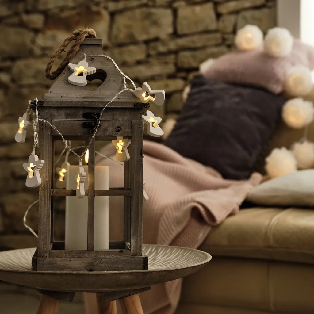DECOLED Svetelná reťaz LED na batérie, 10 teplých bielych LED diód, 2 m, drevení anjeli