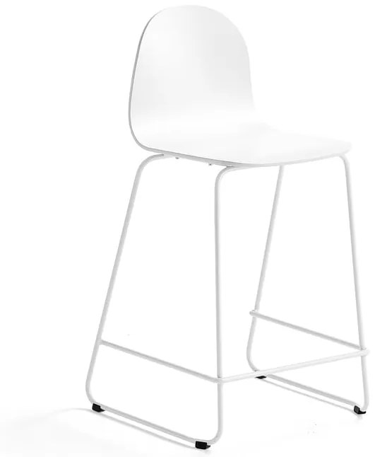 Barová stolička GANDER, s klzákmi, výška sedu 630 mm, lakovaná, biela