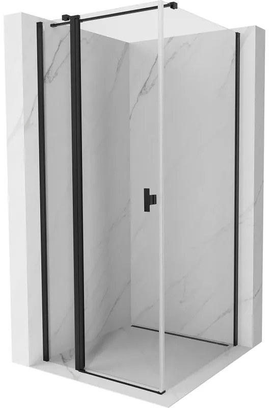 Mexen Mist T, sprchový kút s krídlovými dverami, 75 x 75 cm, 8mm číre sklo, čierny profil, 8A4T-075-075-70-00