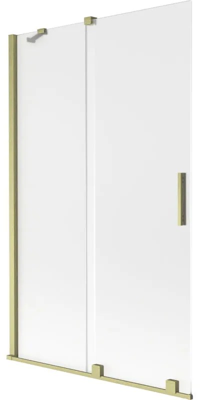 Mexen Velar, 2-krídlová posuvná vaňová zástena 110 x 150 cm, 8mm sklo námraza, zlatá matná, 896-110-000-31-55